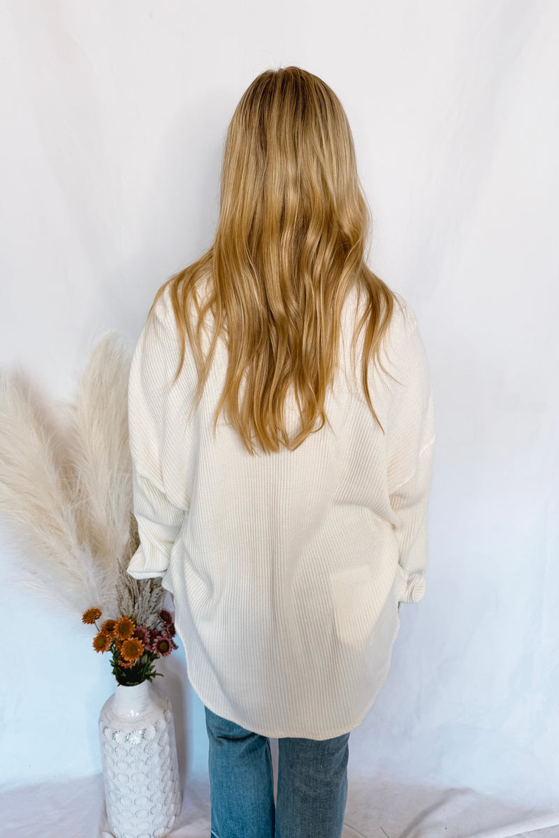 Cozy Mindset Waffle Knit Button Down - Ivory