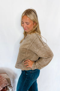 Fall Feels Mineral Washed V-Neck Top - Dark Tan