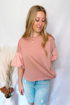 Blushing Babe Contrast Bubble Sleeve Top - Blush