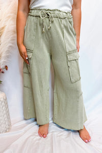 Madison Wide Leg Cargo Pants - Faded Olive