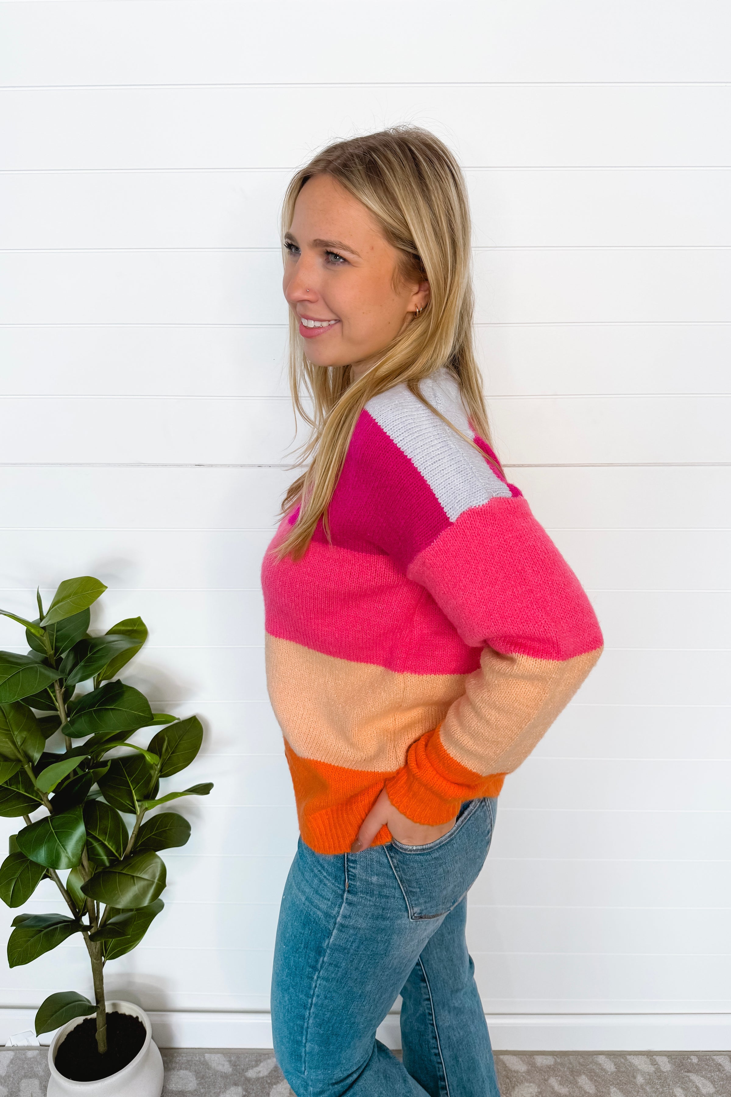 Fresh Smiles Color Block Button Cardigan - Pink