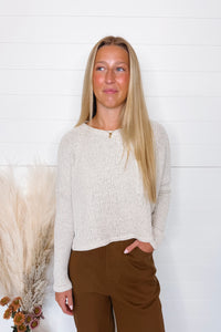 Casual Hangout Boxy Knit Top - Natural