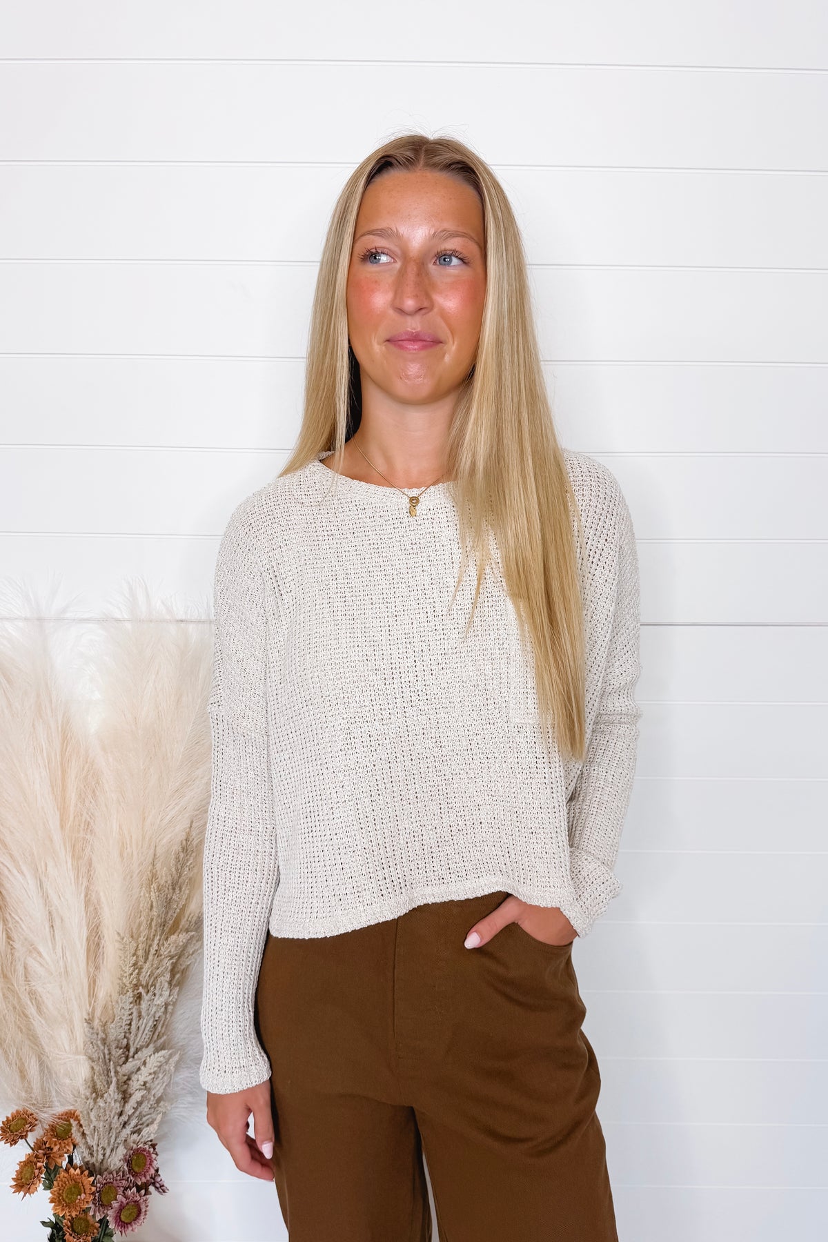 Casual Hangout Boxy Knit Top - Natural