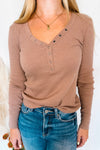 Shelly Long Sleeve Henley Top - Mocha