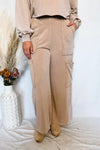 Crisp Leaves Wide Leg Mineral Washed Pants - Taupe