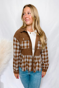 Chilly Air Plaid Button Down Top - Brown