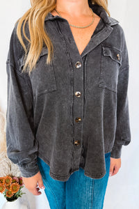 Cabin Chill Mineral Washed Button Down Top - Black