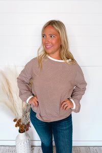 Kendall Striped Long Sleeve Top - Brick