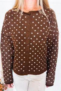 Simple Pleasures Polka Dot Button Cardigan - Brown