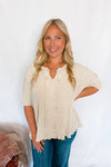 Having Fun Frayed Ribbed Top - Khaki