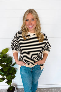 Bentley Striped Oversized Top - Black/Cream