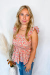 Brighter Days Smocked Floral Tank - Coral