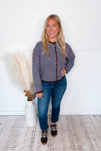 Gwen Lightweight Striped Button Sweater - Blue/Brown