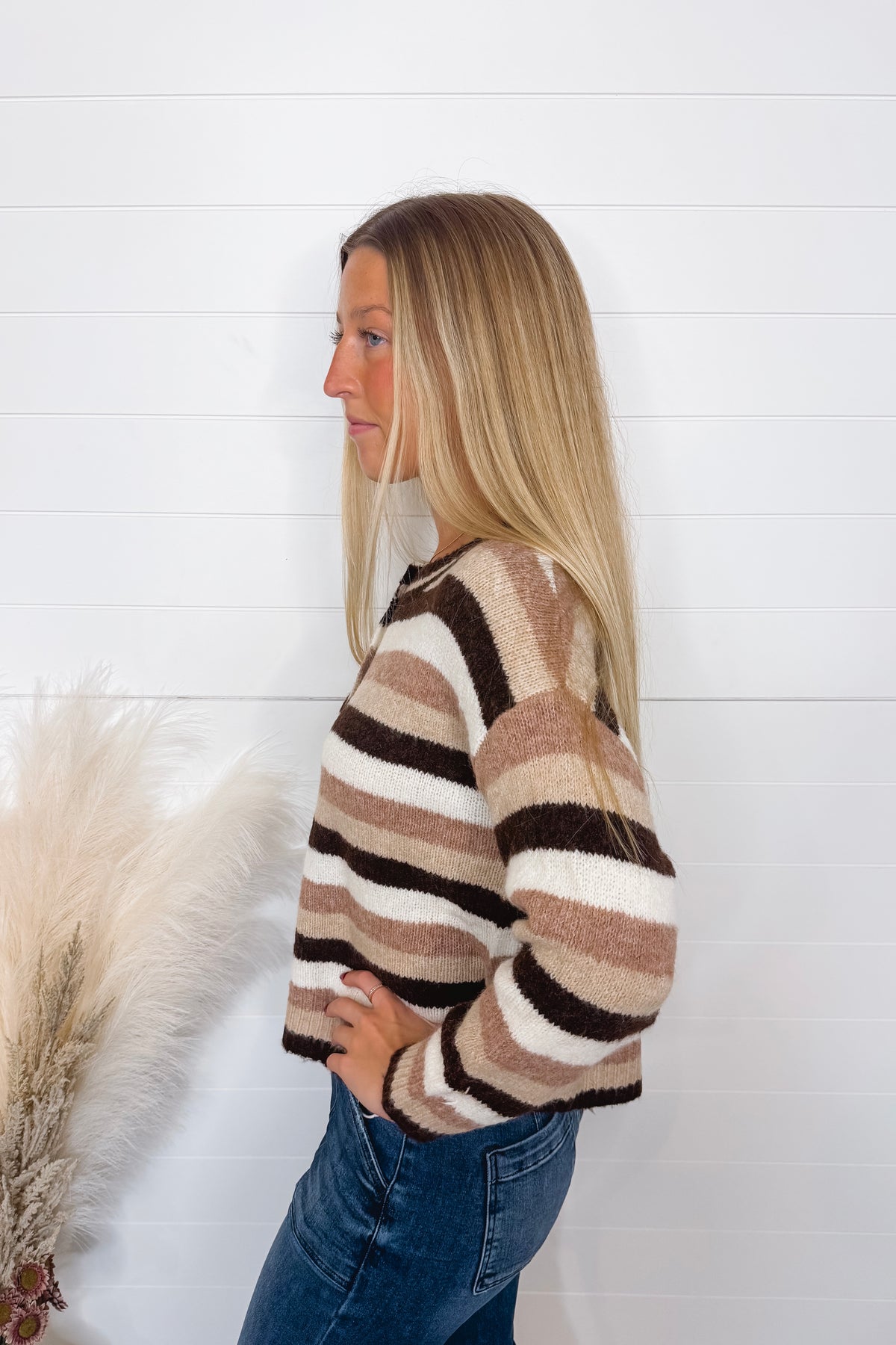 Warm Cocoa Striped Button Sweater - Mocha