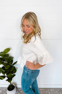 Cool And Casual Ruffle V-Neck Tee - White