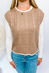 City Bound Chunky Cable Knit Vest - Tan