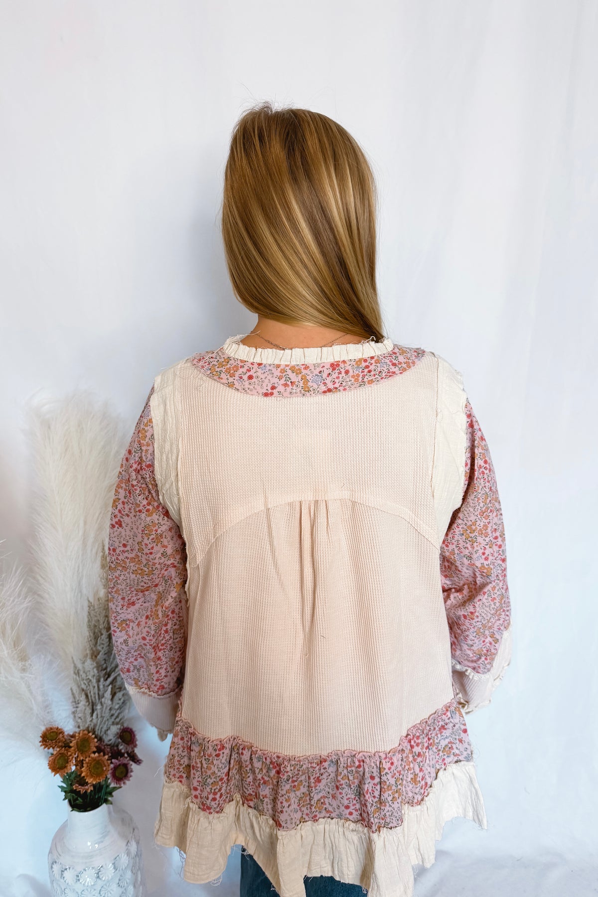 Brianna Contrast Ruffle Oversized Top (POL) - Cream