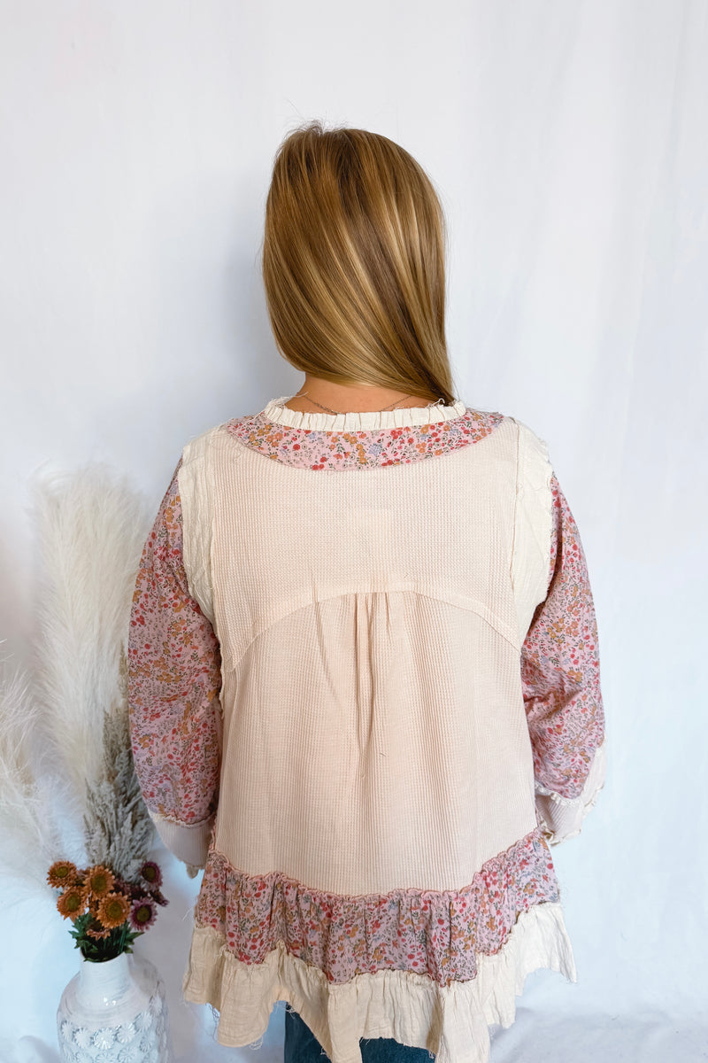 Brianna Contrast Ruffle Oversized Top (POL) - Cream