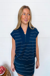Sporty Days Scuba Stripe Luxe V-Neck Sleeveless Top - Navy/Ivory