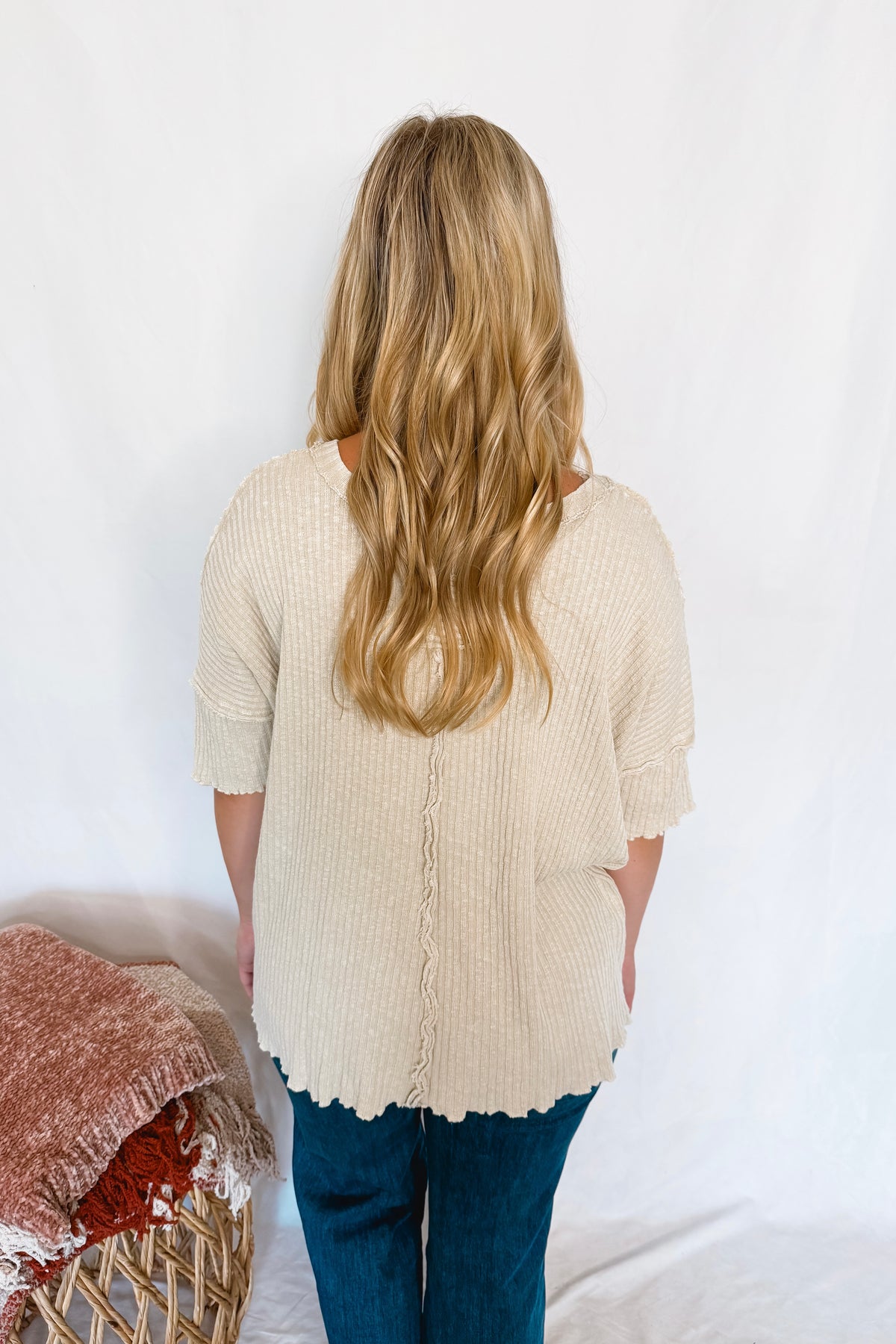 Having Fun Frayed Ribbed Top - Khaki