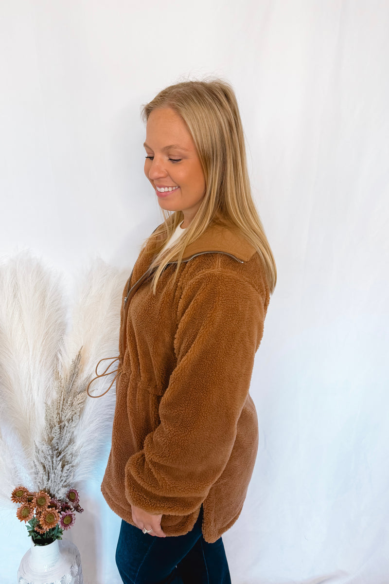 Cuddle Me Zip-Up Sherpa Jacket - Brown