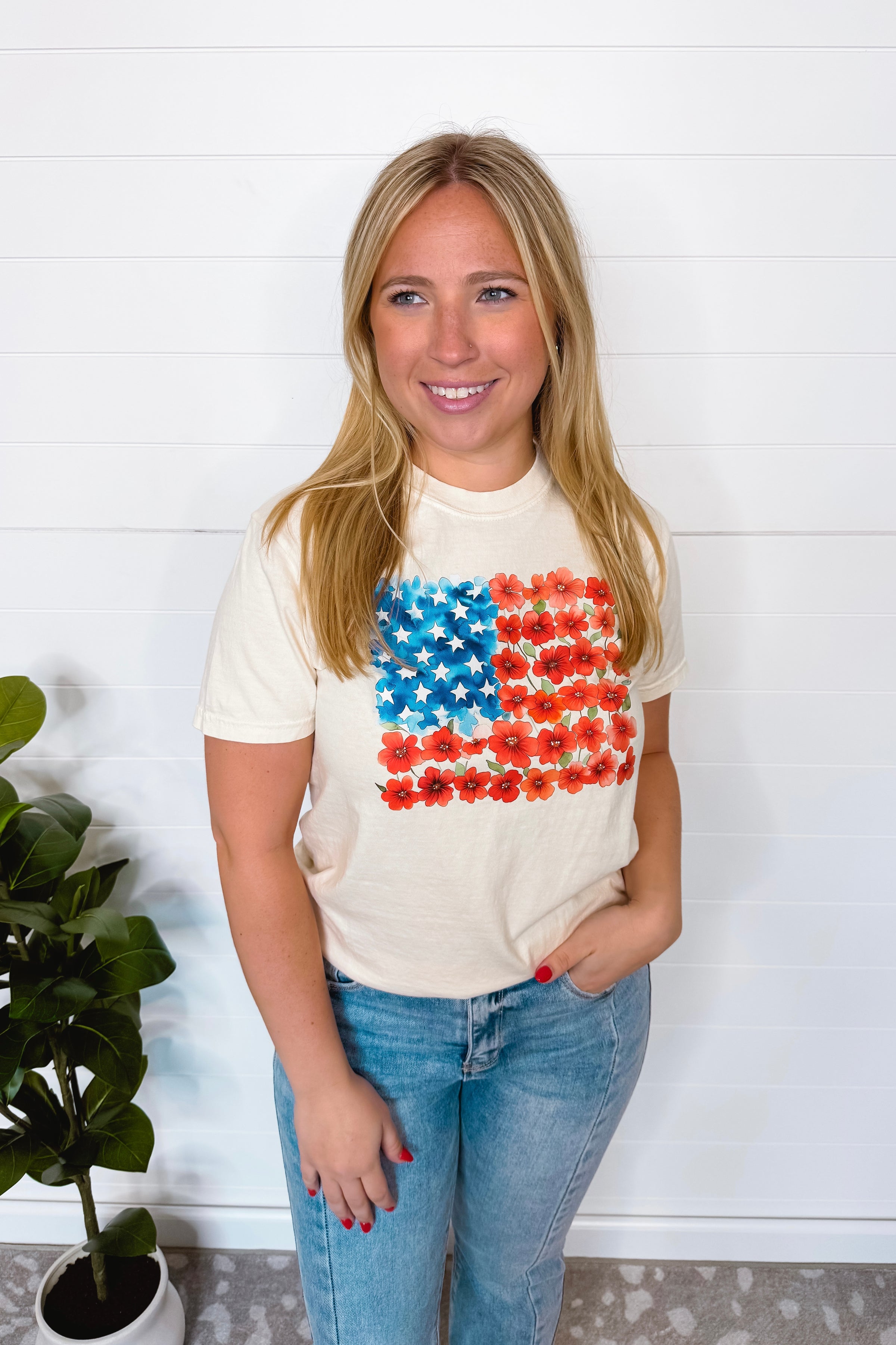 Floral Flag Graphic Tee - Cream