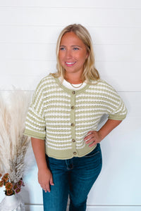 Warm Breeze Crochet Knit Button Sweater - Sage