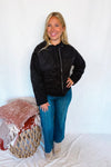 Cheerful Smile Quilted Jacket - Black