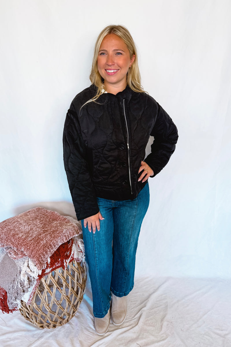 Cheerful Smile Quilted Jacket - Black