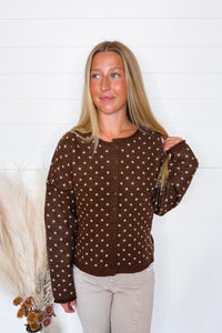Simple Pleasures Polka Dot Button Cardigan - Brown