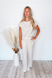 Hanging Out Striped Crew Neck Top - Khaki