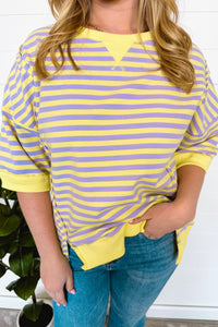 Bentley Striped Oversized Top - Lavender/Yellow