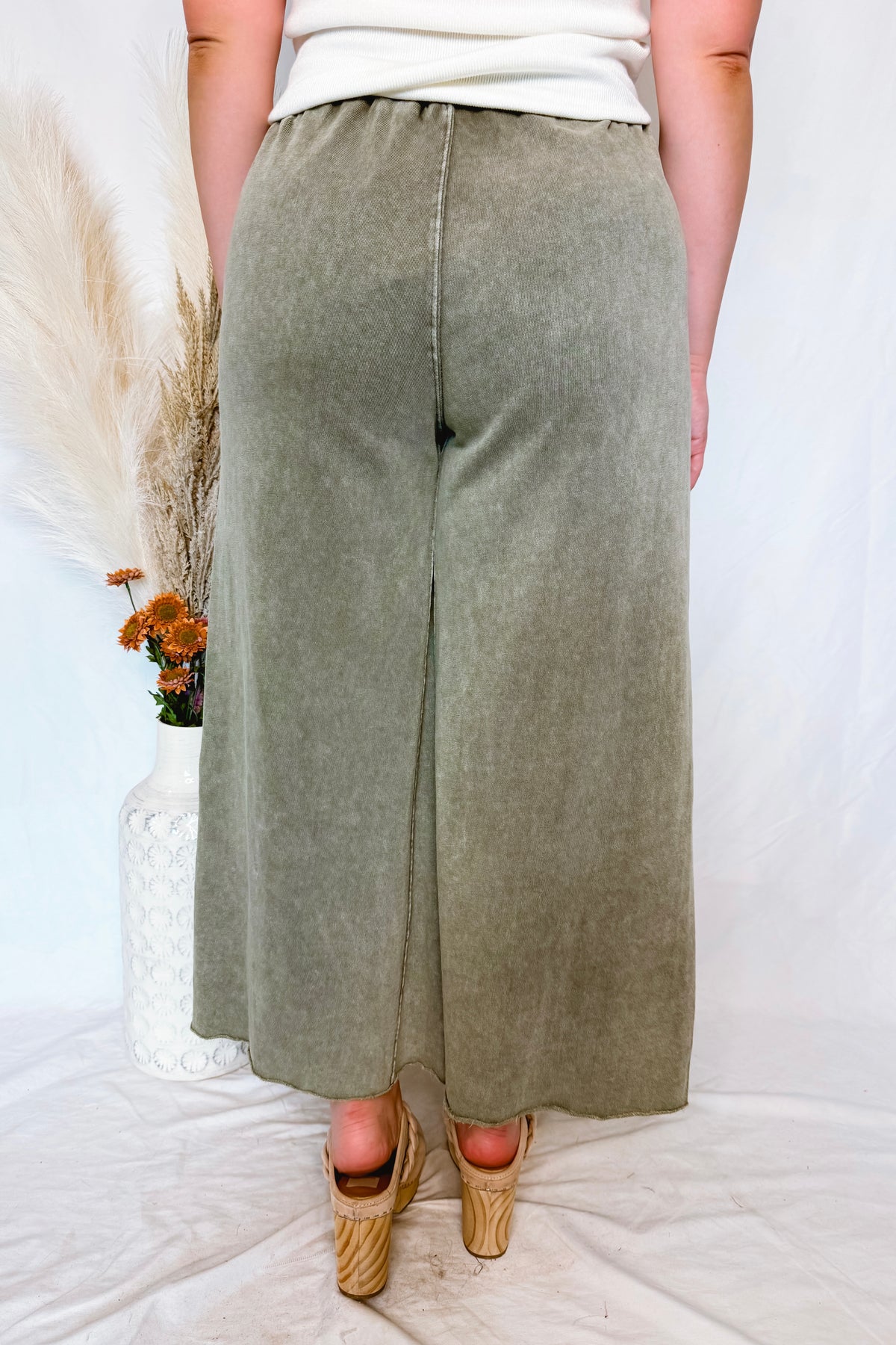 Remy Wide Leg Terry Knit Pants - Olive