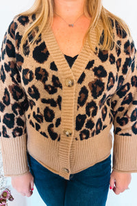 Meet For Lunch Leopard Button Cardigan - Caramel