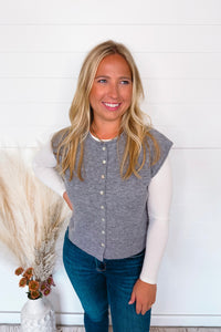 Boston Bistro Button Sweater Vest - Grey