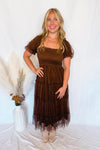 Phoebe Puff Sleeve Tulle Midi Dress - Brown