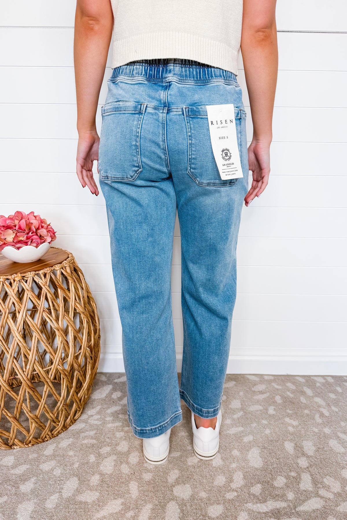 Eliza Crop Patch Pocket Front Tie Risen Jeans - Light Wash