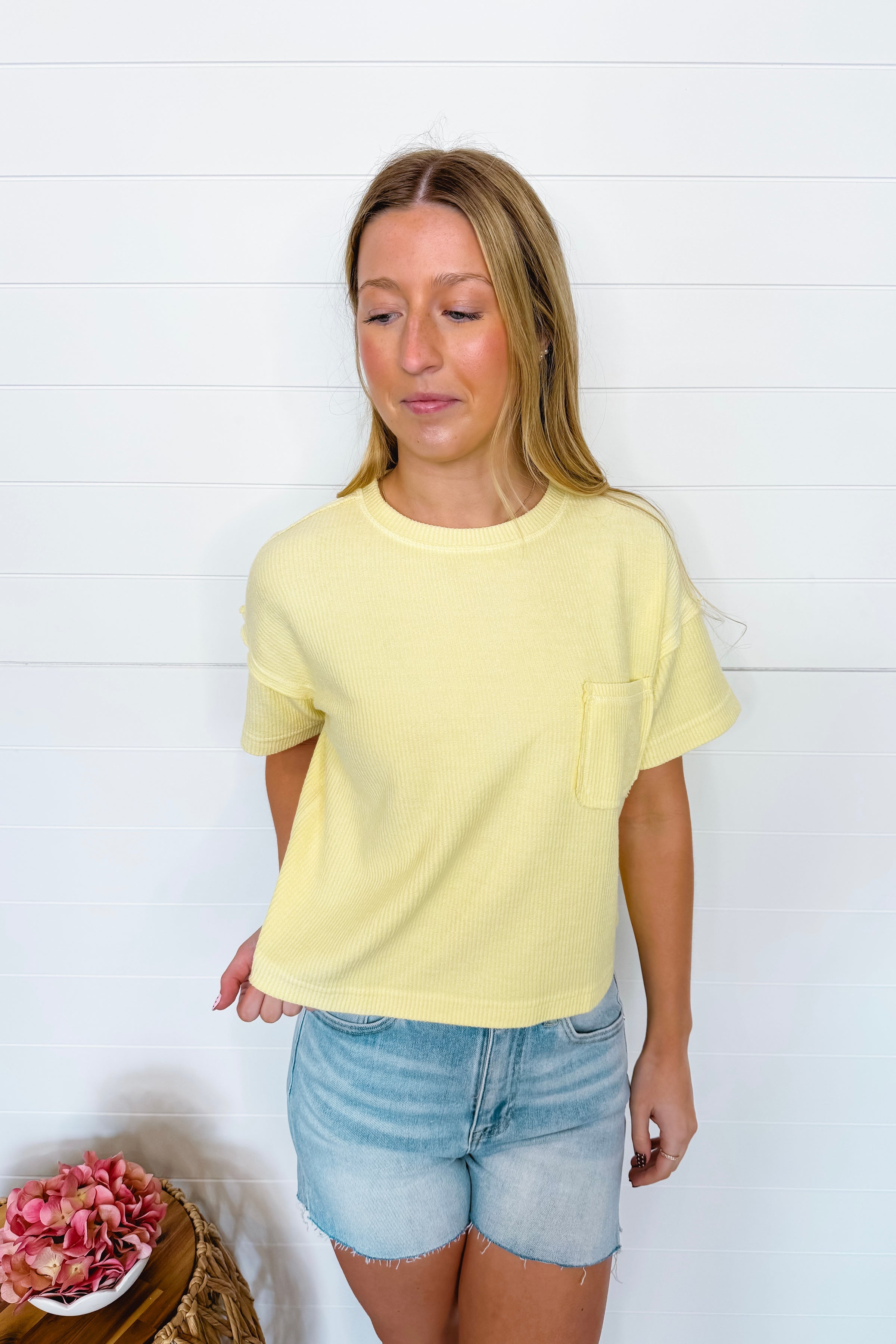 Simple And Sweet Ribbed Top - Butter Yellow