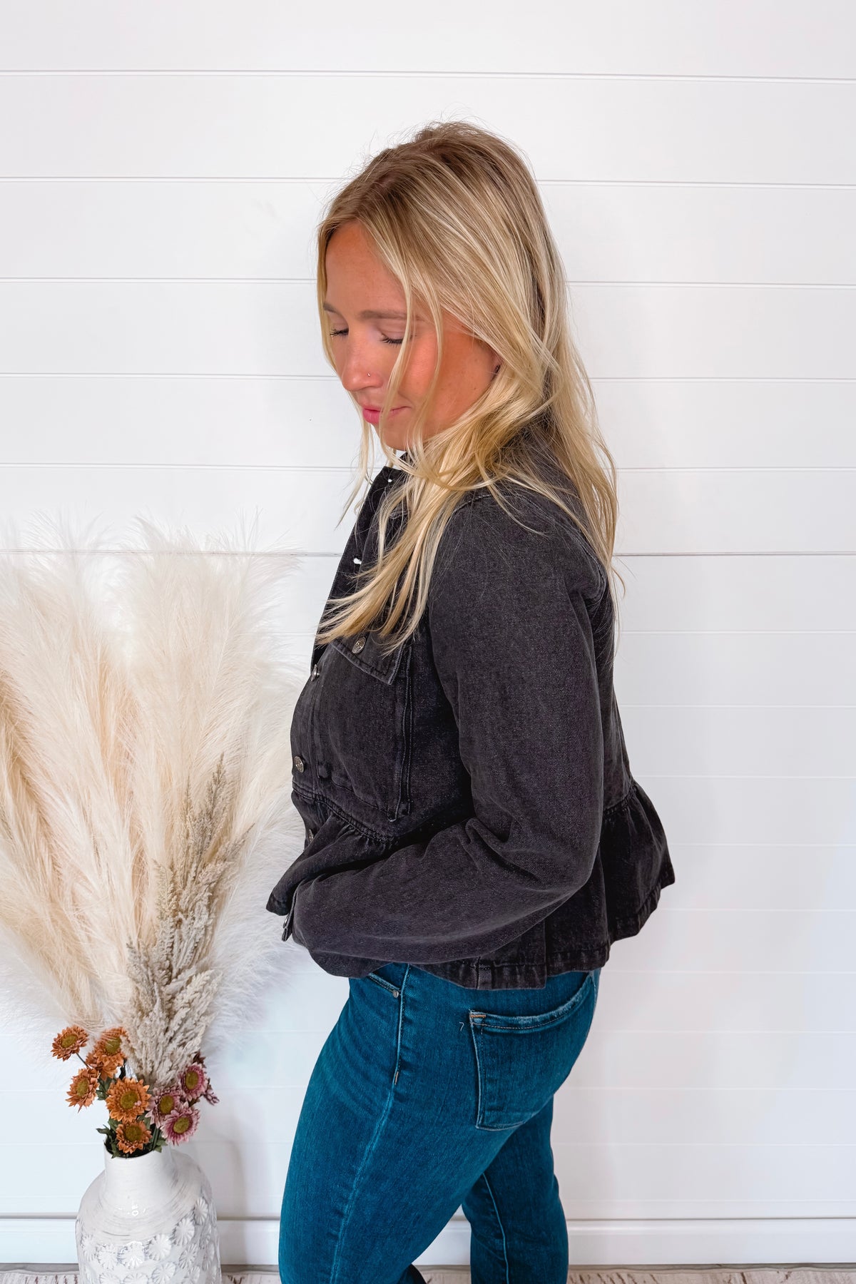 Scenic Hike Denim Peplum Jacket - Black