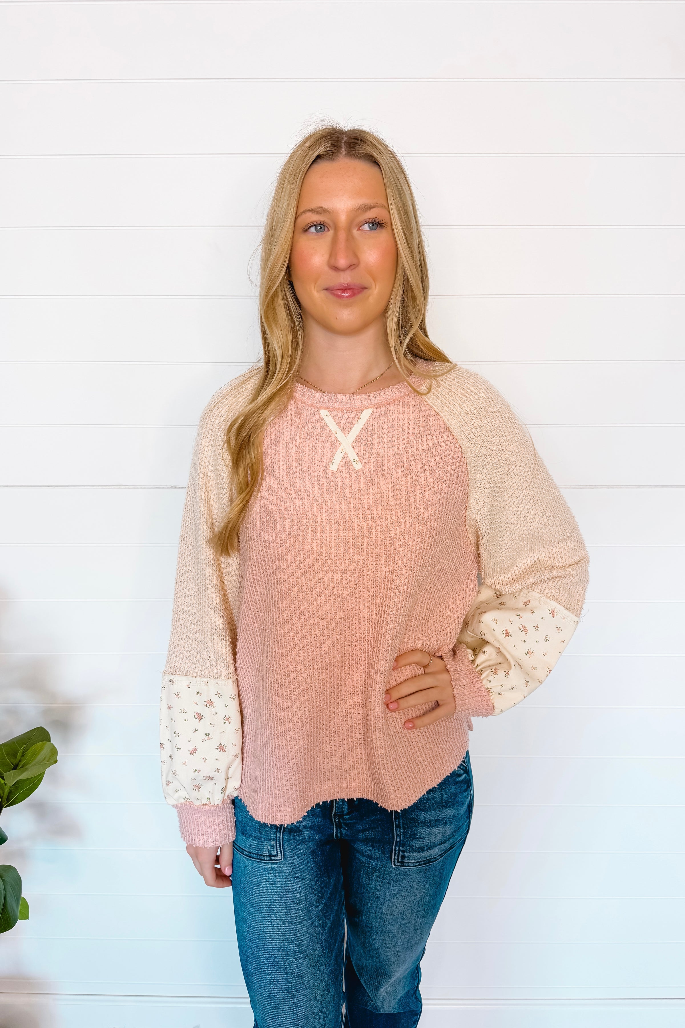 Casual Flowers Textured Top - Pink