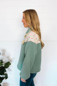 Cozy In Love Sherpa Quarter Snap Pullover - Sage