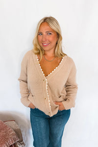 Lacy Days Knit Button Cardigan - Tan
