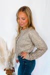 Wild Side Leopard Knit Button Sweater - Oatmeal