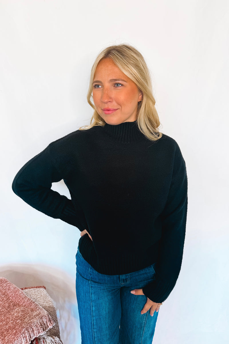 New York Chill Mock Neck Knit Sweater - Black