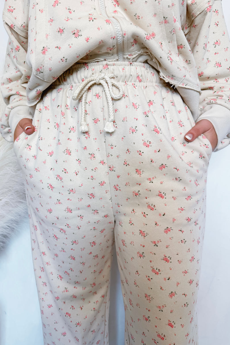 Casual Garden Flower Pants - Cream