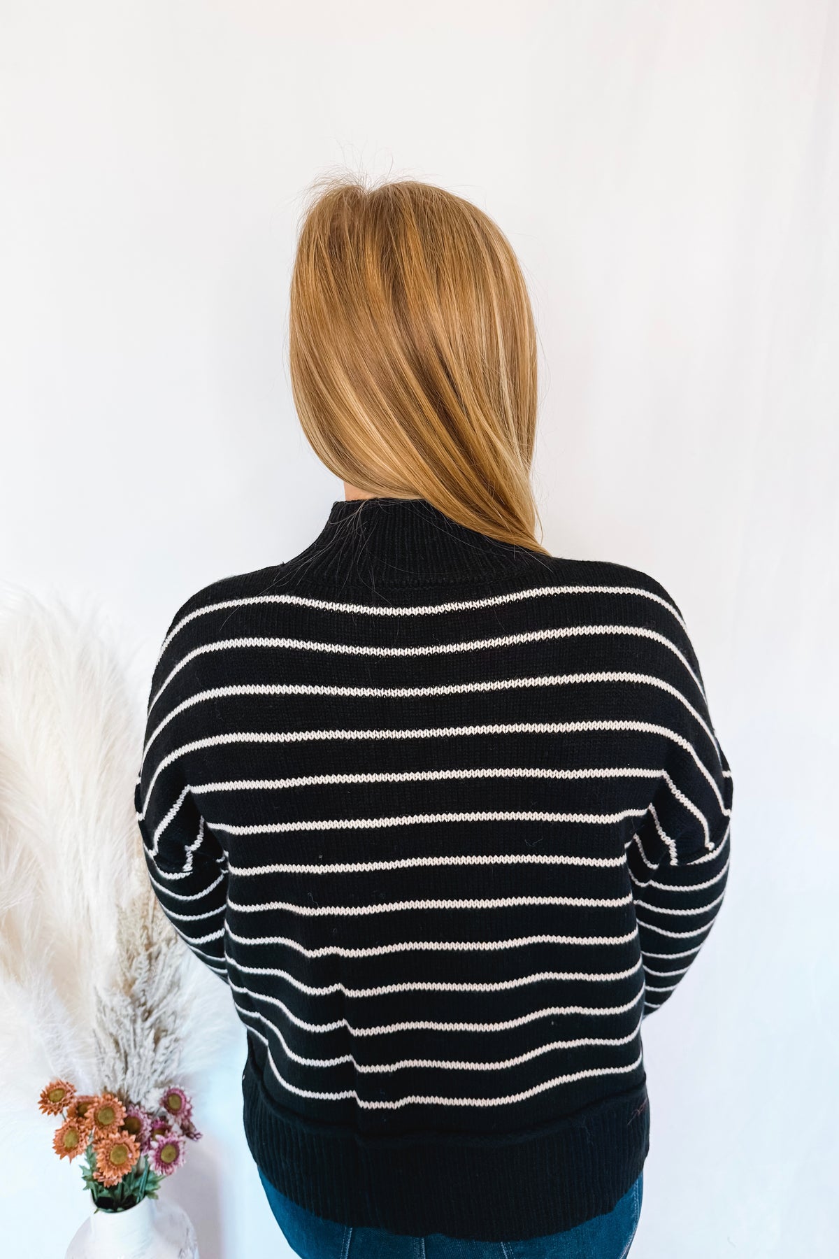Winter Chill Mock Neck Striped Sweater - Black