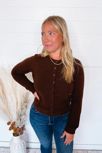 Victoria Lightweight Button Sweater - Brown