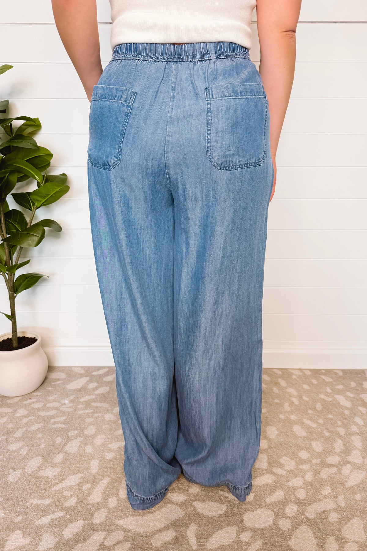 The Quinn Wide Leg Chambray Pants - Medium