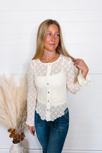 Uptown Girl Lace Button Down Top - Ivory