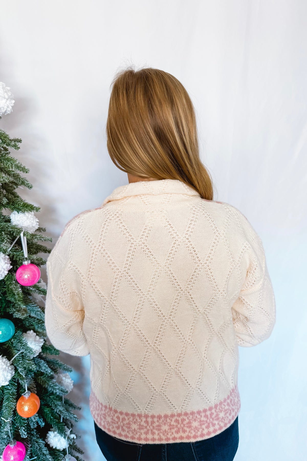 The Cozy Edit Full Zip Sweater - Ivory/Pink